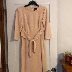 Women’s Blush, knit crepe, tie waist, sheath dress with 3/4 length sleeves
